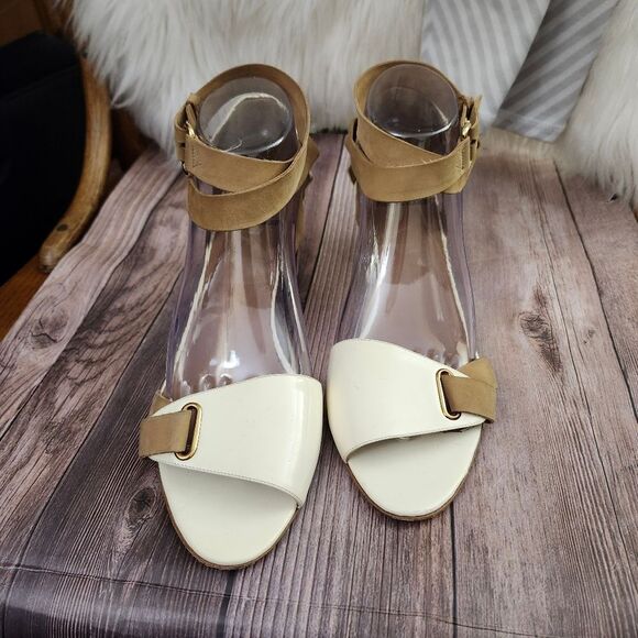 Pierre Hardy Cream/Tan Vtg Leather Ankle Wrap Block Heel Shoes Sz 40/9 - Picture 13 of 16